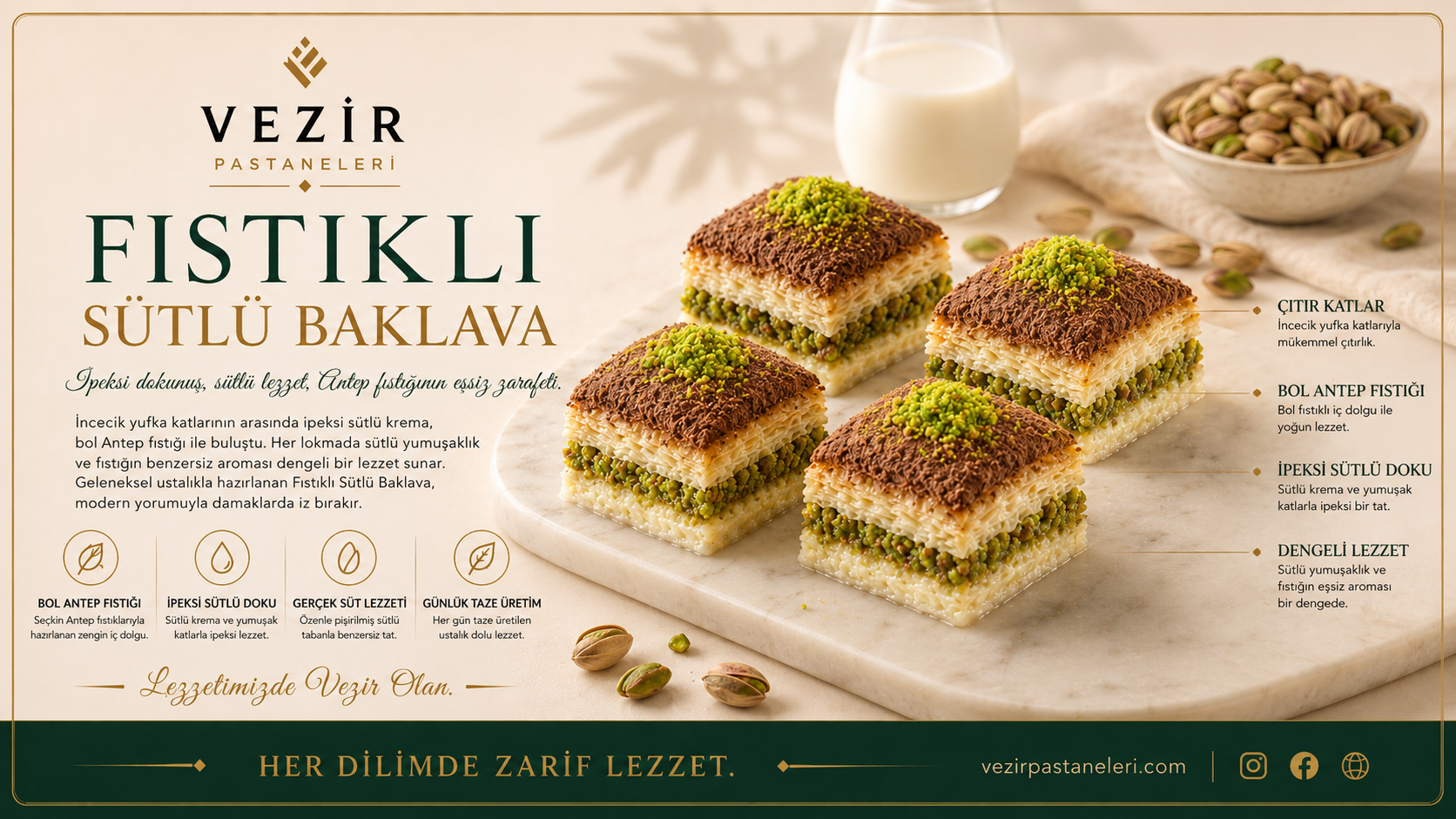 Fıstıklı Sütlü Baklava